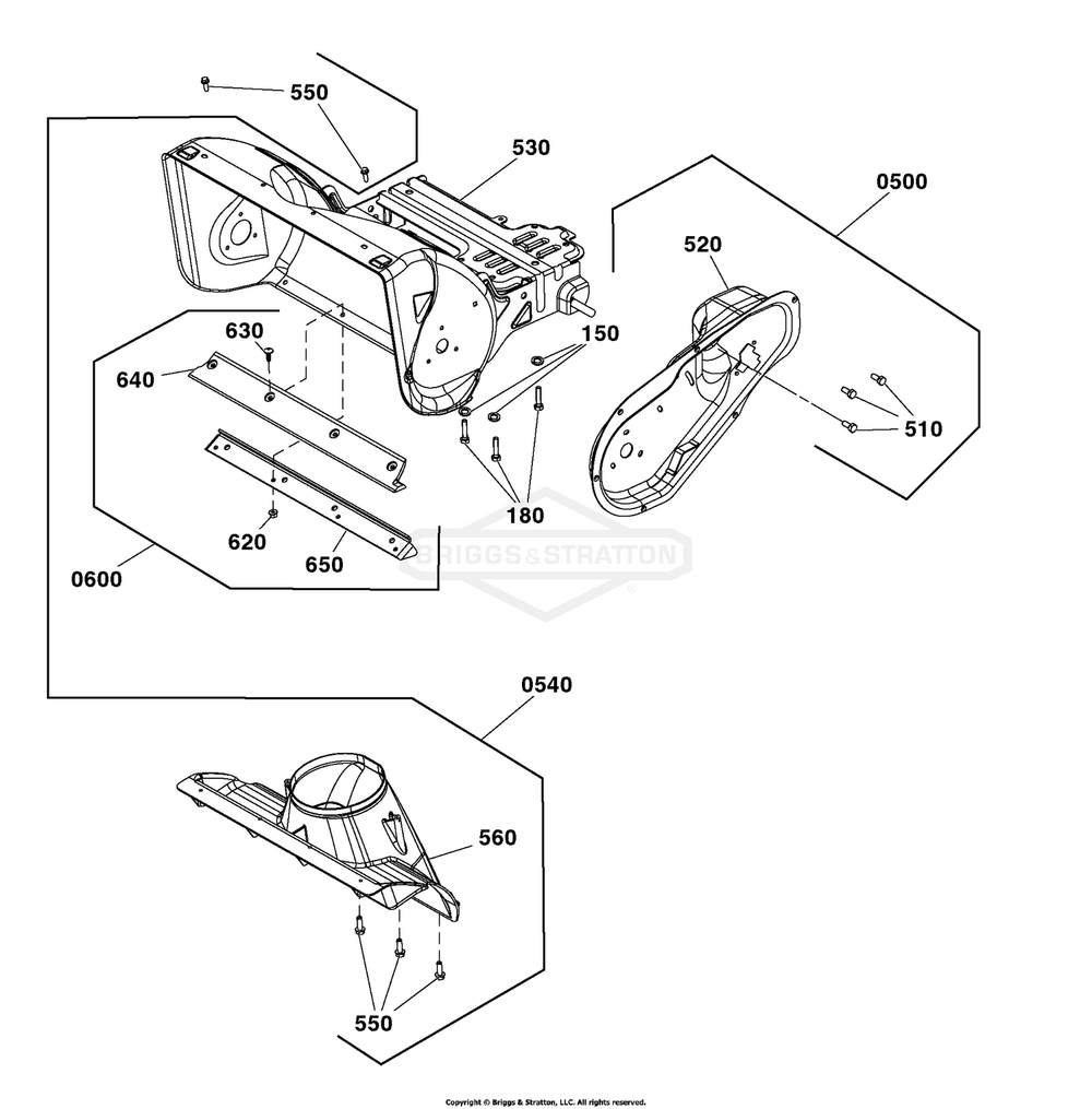 Frame Group Diagram and Parts List for 1697293-00 (1222EE)(2020) Briggs and Stratton Snow Blower